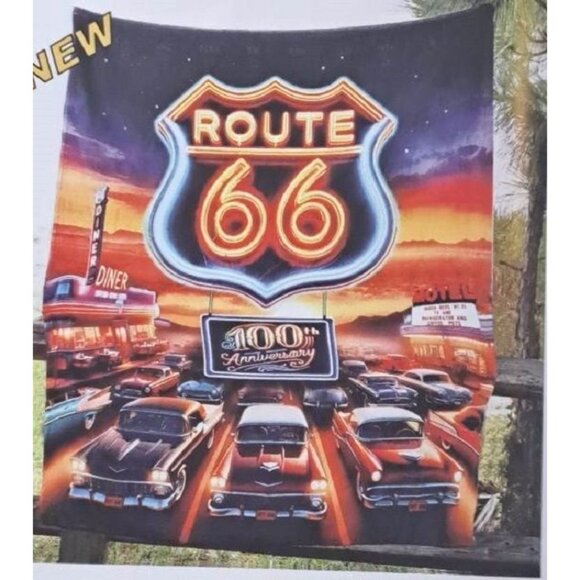 New Route 66 Highway Diner Scene Thick Fleece Throw Gift Blanket Neon Road Sign - Picture 5 of 6